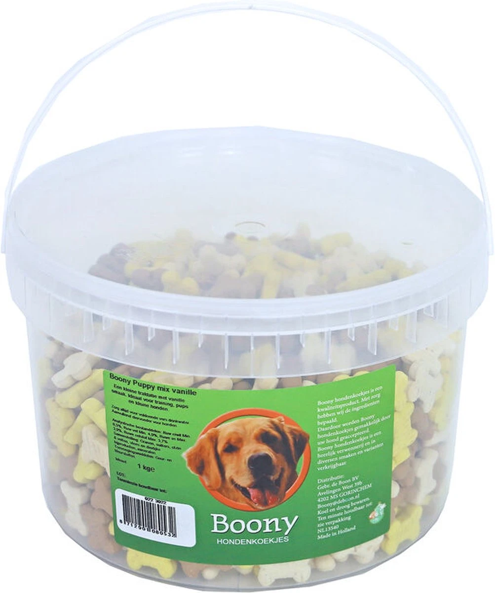 Boony Hondenkoek Puppy Botjes Mix Vanille, Emmer A 1000 Gram - Afbeelding 3