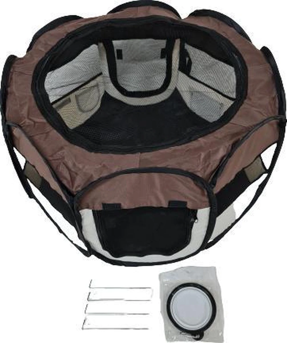 Dailyibed Opvouwbare Puppyren - Bruin - 115x115x58 Cm - Incl. Draagtas - Incl. Voederbak - Afbeelding 10