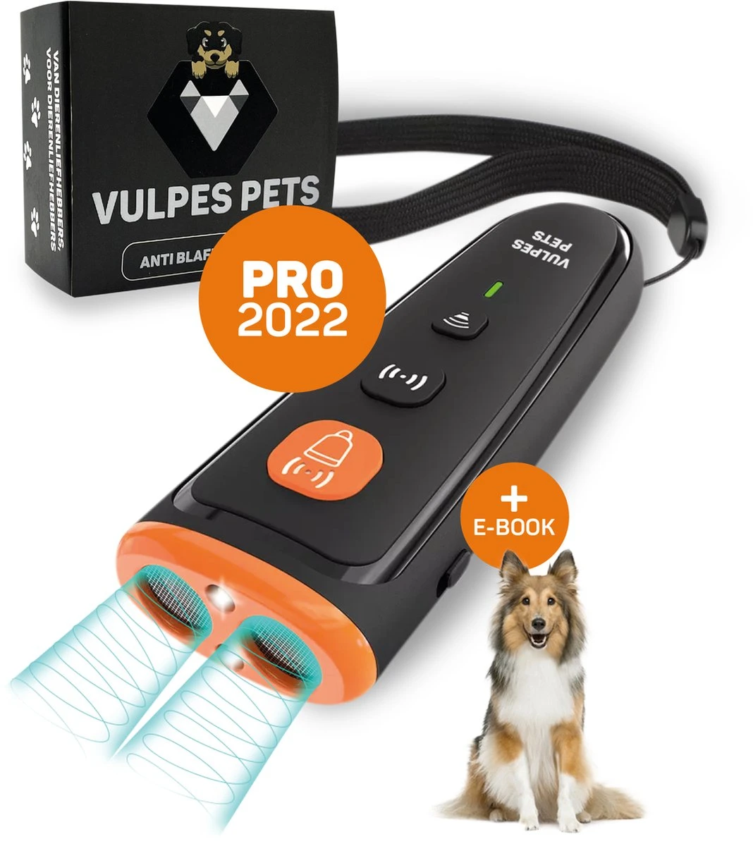 Vulpes Pets® Ultrasone Anti Blaf Apparaat – 3-in-1 Anti Blaf Apparaat Pro - Diervriendelijk & Zonder Schok - Alternatief Anti Blafband - Voor Kleine & Grote Honden - Audio - Flashlight - USB-Oplaadbaar