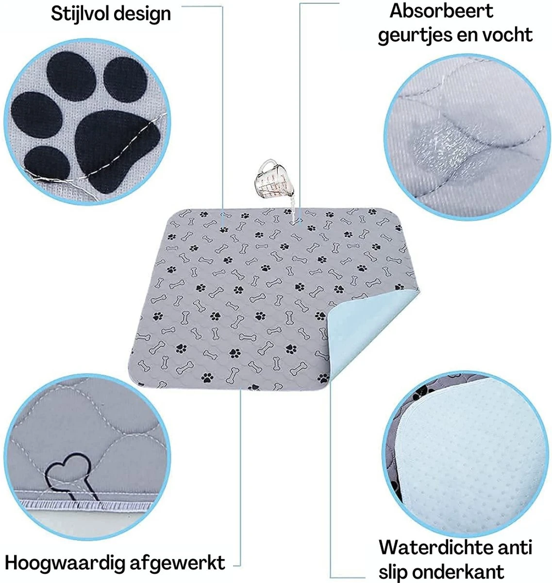 XXL Puppy Training Pad - Plasmat - Zwart - 104 X 104 Cm - Hondentoilet - Herbruikbaar - Wasbaar - Afbeelding 4