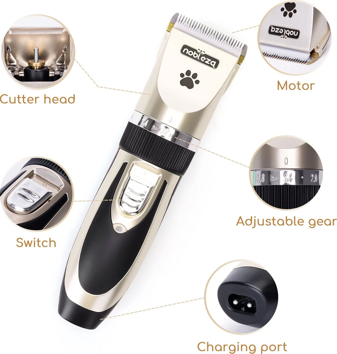 Nobleza B78 - Dieren Tondeuse Set - 4 Opzetkammen - Voor Huisdieren Katten & Honden - Draadloos - Afbeelding 3