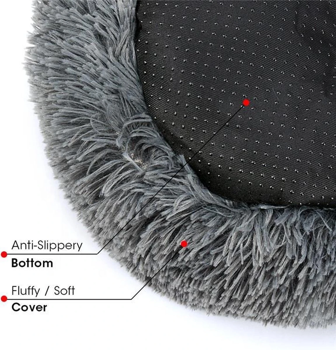 Donut Hondenmand - Zacht Pluche Hondenmanden - Antislip - Fluffy En Rond Donutmand - 100cm - Lichtgrijs - Afbeelding 2