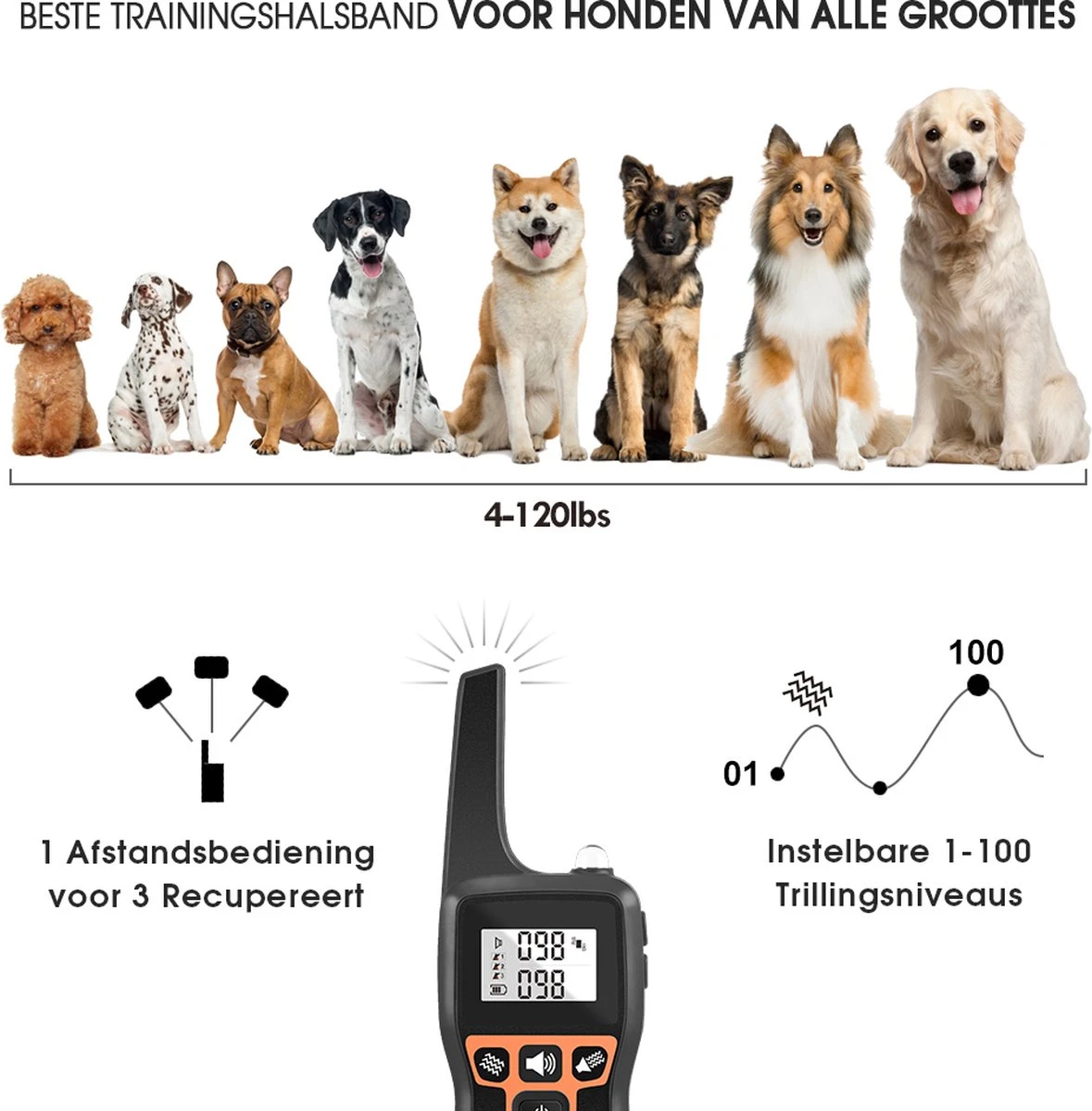 Anti Blafband EN Trainingshalsband In 1 - UNIEK SYSTEEM - 1000m Bereik - 100 Levels - Trainingsband - Antiblafband - Teletac - Geluid En Vibratie/trilling - Grote En Kleine Honden - Volledig Waterdicht - Anti Blafband - Afbeelding 2