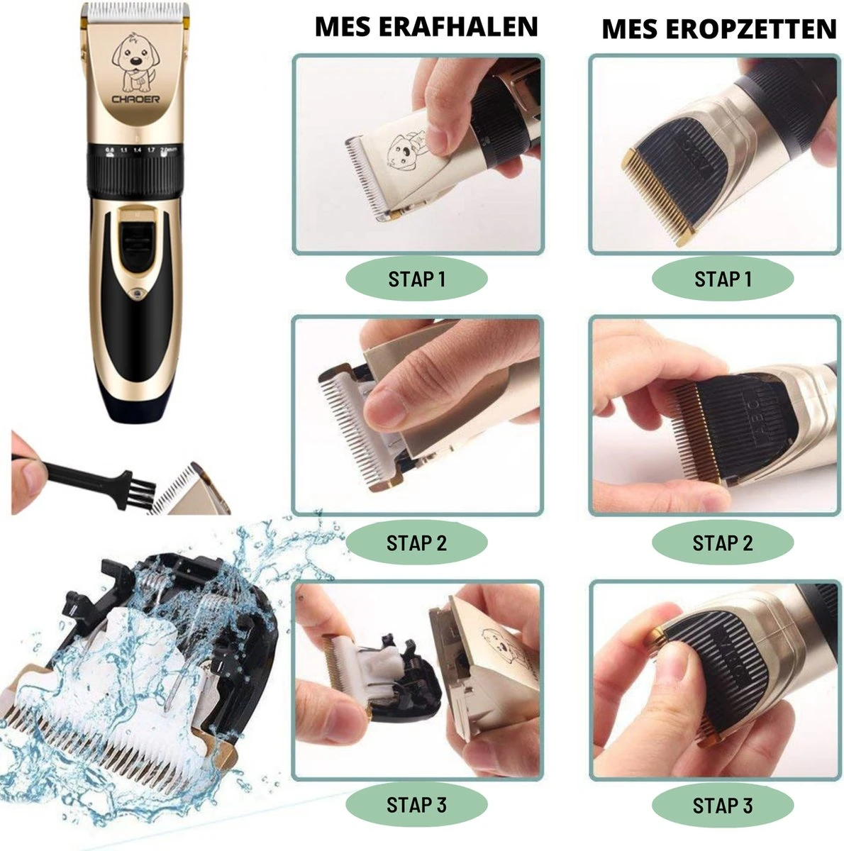 Thuys Hondentondeuse Set Voor Dikke Vacht - Tondeuse Set Voor Honden Draadloos - Set Voor Langharige Honden Met 4 Opzetstukken - Afbeelding 6