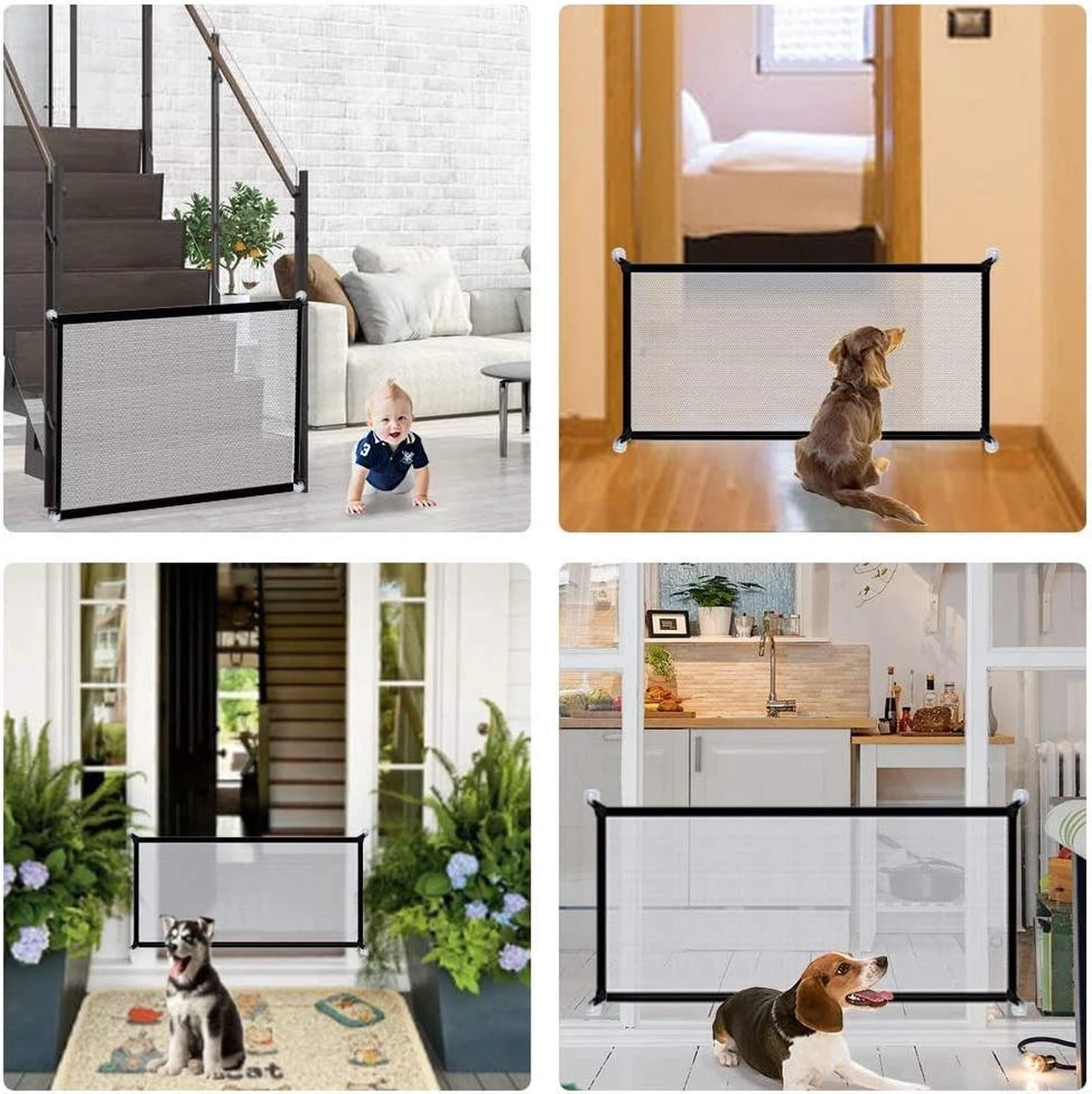 Merkloos ACE Pets – Oprolbaar Hondenrek Voor Binnen - Traphekje Hond Zonder Boren - Veiligheidshek Deurhekje - 180 X 72 Cm - Zwart - Afbeelding 5