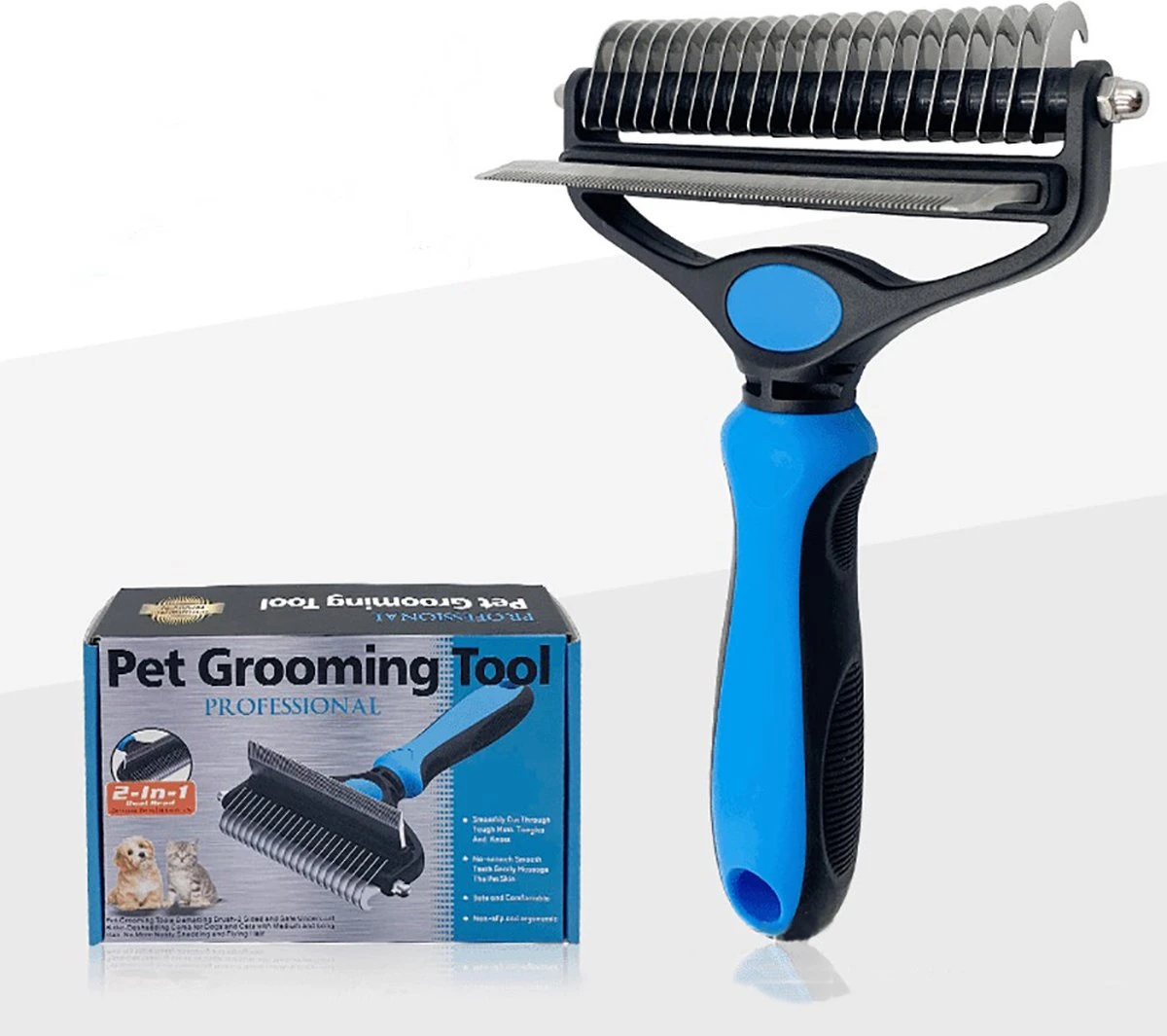 Merkloos Hondenborstel - Hondenkam 2-1 Met Vlooienkam - Klittenvrij Ondervacht - Ontwarringskam - Afbeelding 2