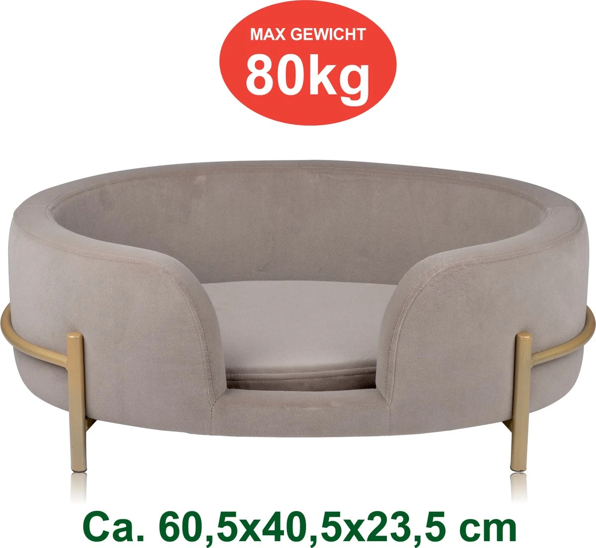 Maxxpro Pet Bed - Huisdieren Tot 80KG - Zacht Fluwelen Kussen - Verhoogd Katten- En Hondenbed - Grijs - 60,5 X 40,5 X 23,5 Cm - Afbeelding 6