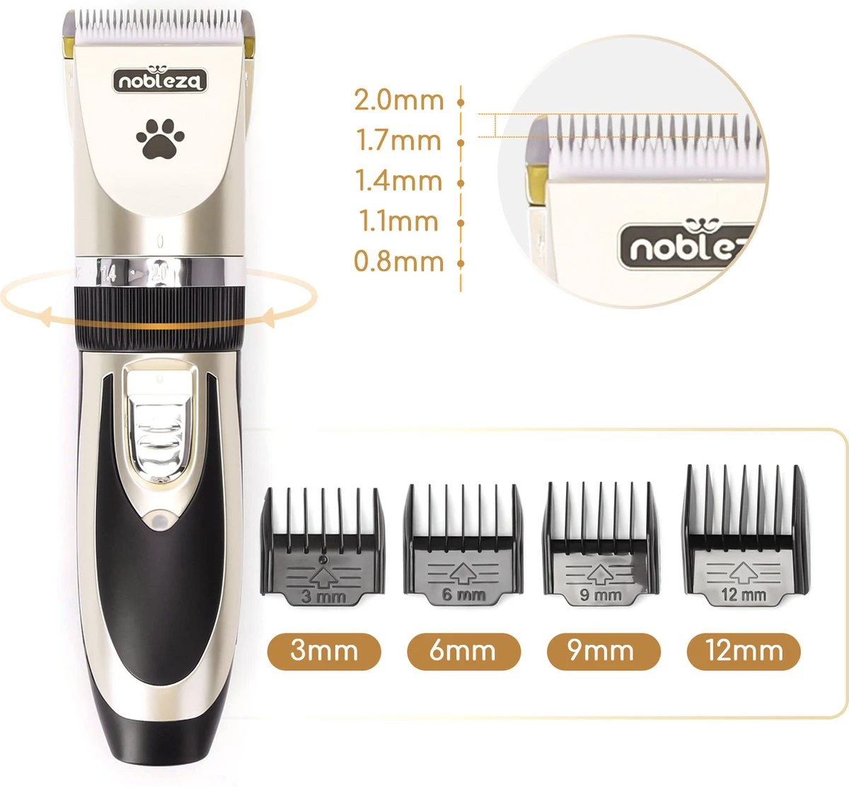 Nobleza B78 - Dieren Tondeuse Set - 4 Opzetkammen - Voor Huisdieren Katten & Honden - Draadloos - Afbeelding 4