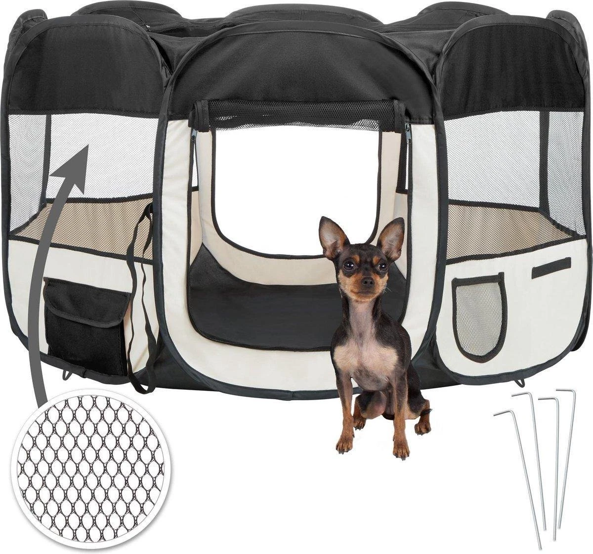 Dailyibed Opvouwbare Puppyren - Zwart - 115x115x58 Cm - Incl. Draagtas - Incl. Voederbak - Afbeelding 6
