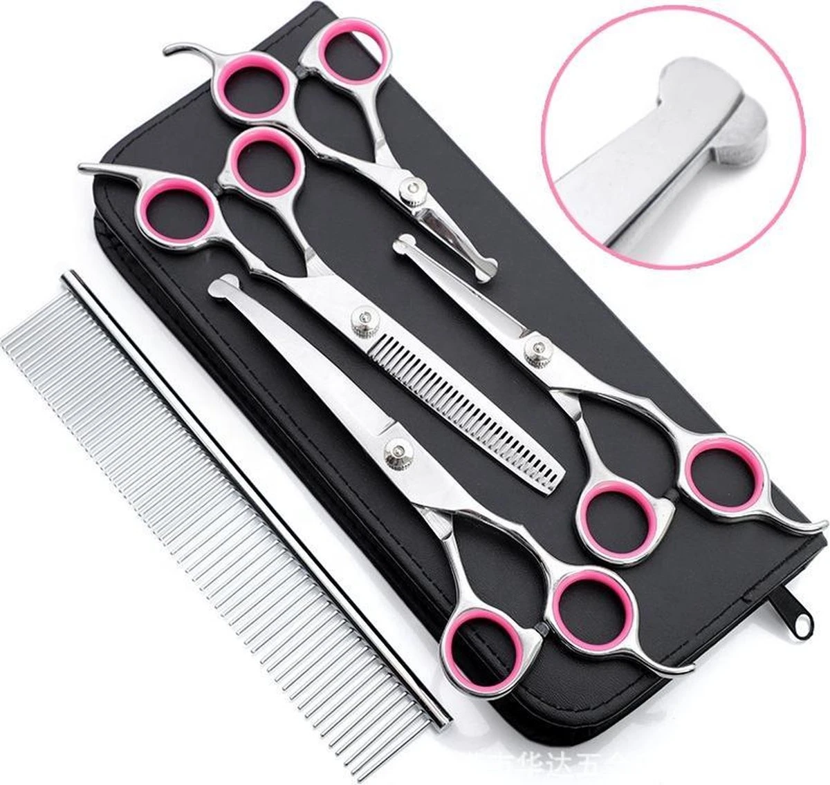 Professionele Hondenscharen Set - Extra Veilige Grooming Set - Trimscharen Voor Honden - Knipschaar - Effileerschaar / Uitdunschaar - Gebogen Schaar Met Ronde Punt - Precisieschaar - Hondenverzorging - Inclusief Kam, 2 Haarclips En Luxe Opbergdoos - Afbeelding 2