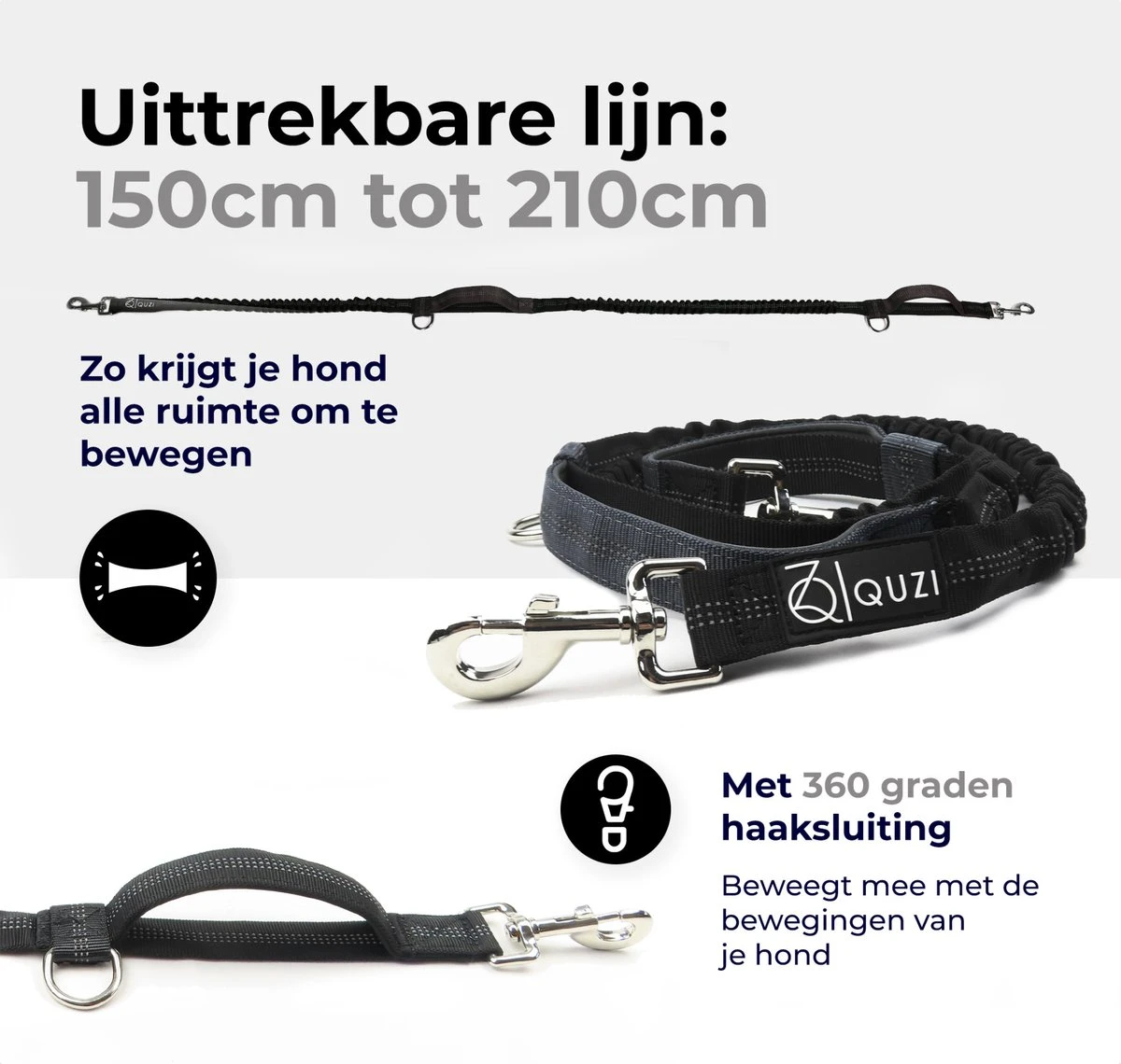 Canicross Looplijn Hond Met Heupriem Voor Hardlopen - Elastische Handsfree Hondenriem - Honden Trainingslijn - 150/210cm - Zwart - Afbeelding 4