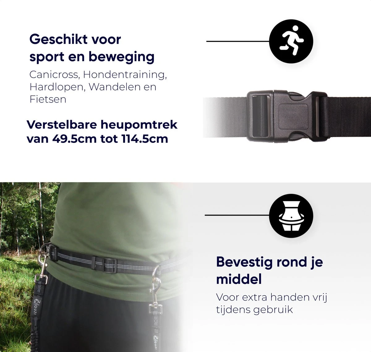 Canicross Looplijn Hond Met Heupriem Voor Hardlopen - Elastische Handsfree Hondenriem - Honden Trainingslijn - 150/210cm - Zwart - Afbeelding 5