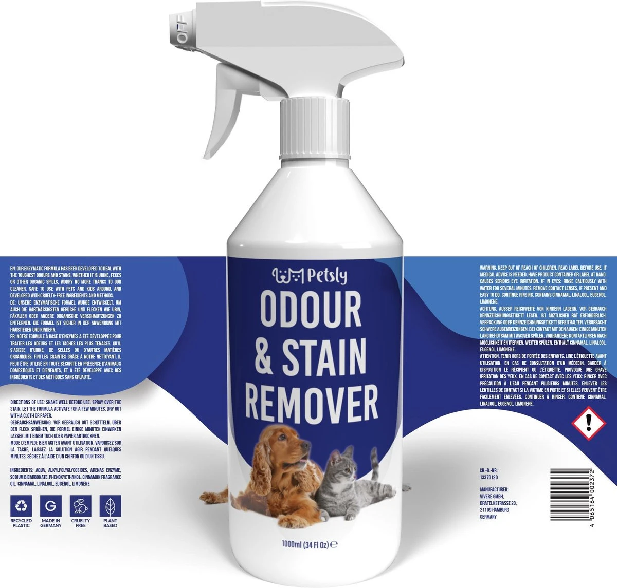 Petsly Odour & Stain Remover - Geurverwijderaars - Urine Vlekken Verwijderen Urinegeur Verwijderen Met Plantaardige Enzymen - 1L - Afbeelding 7