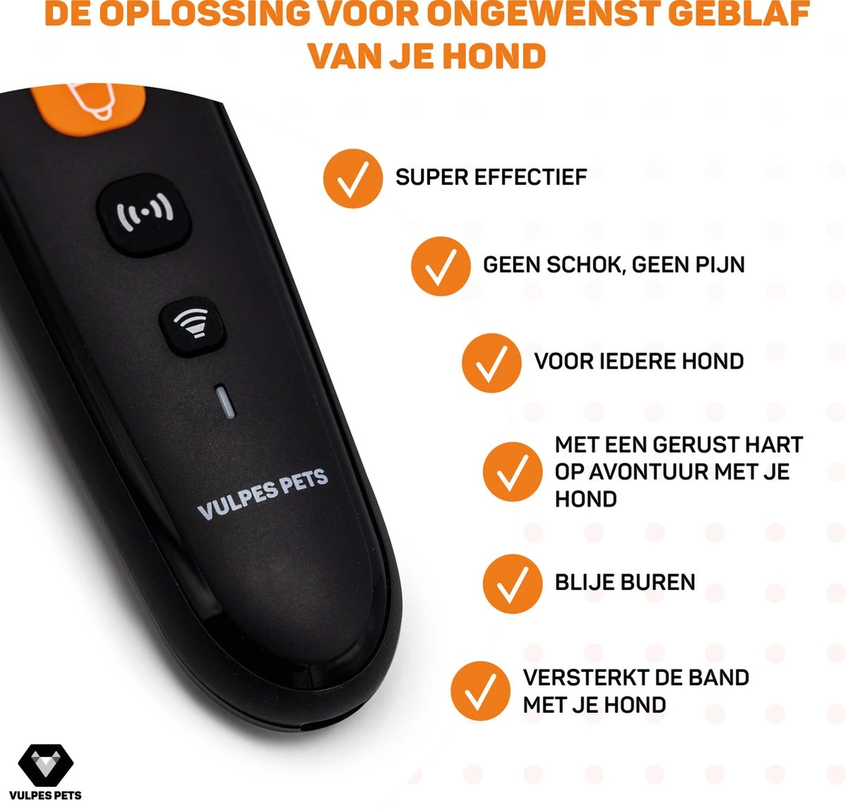 Vulpes Pets® Ultrasone Anti Blaf Apparaat – 3-in-1 Anti Blaf Apparaat Pro - Diervriendelijk & Zonder Schok - Alternatief Anti Blafband - Voor Kleine & Grote Honden - Audio - Flashlight - USB-Oplaadbaar - Afbeelding 2