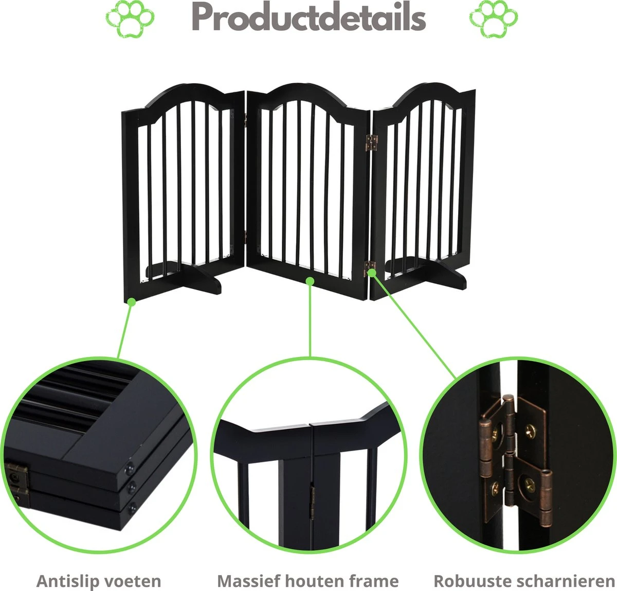 Paws & Claws - Hondenhek Deurhekje - Dog Barrier - 154,5 X 61 Cm - Opvouwbaar - Zwart - Afbeelding 3