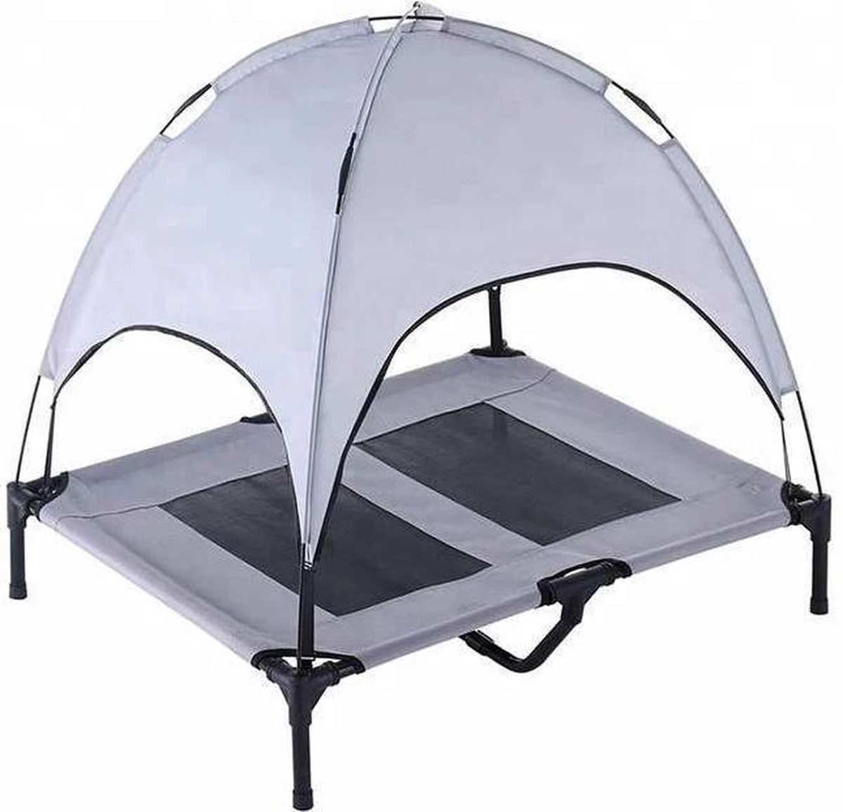 Dogs&Co Honden Ligbed Met Zonnedak Grijs 122x92x23 Cm Hoogte Incl Dak 108cm - Grote Hondenbed Stretcher Met UV Canopy - Hondenstretcher Met Zonnetent