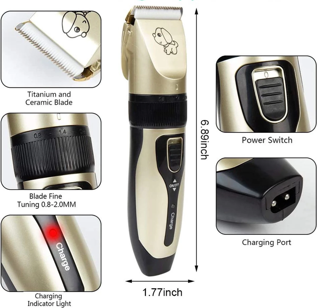 Merkloos Professionele Dierentondeuse - Scheerapparaat Voor Honden En Katten - Trimmer - 4 Opzetstukken - Oplaadbaar - Draadloos - Stil - Verschillende Haar En Vachtlengtes - Haartrimmer - Hondentrimmer - Honden Trimmer - Honden Knippen - Haren Knippen - Afbeelding 7