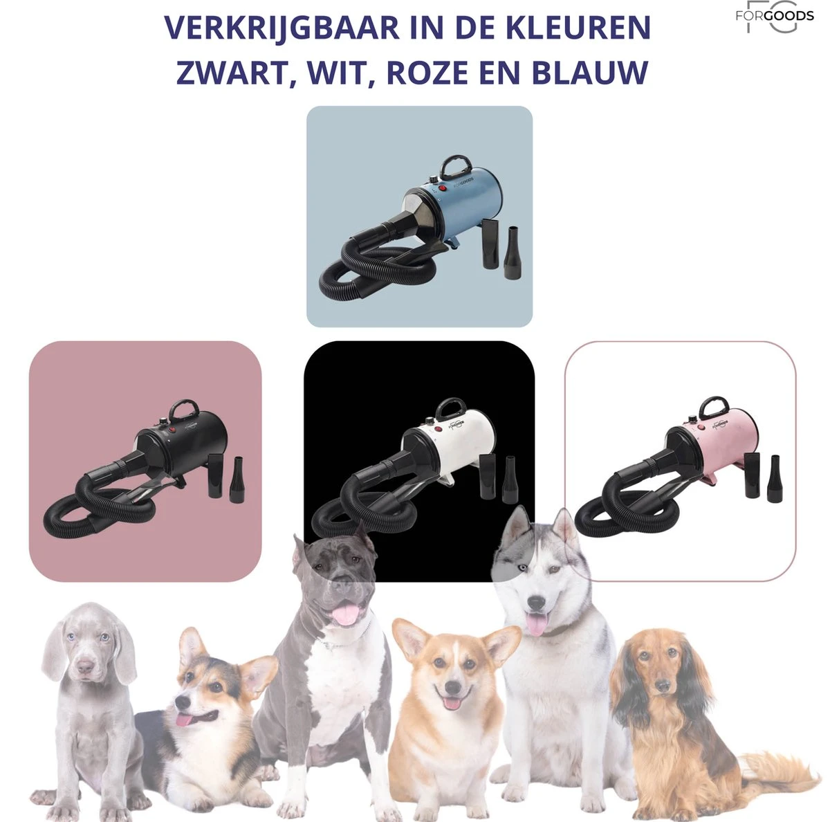 Forgoods Professionele Hondenfohn - Waterblazer Voor Honden - Hondenfohn Met 4 Opzetstukken - 2800W Verstelbaar Vermogen - Roze - Afbeelding 4