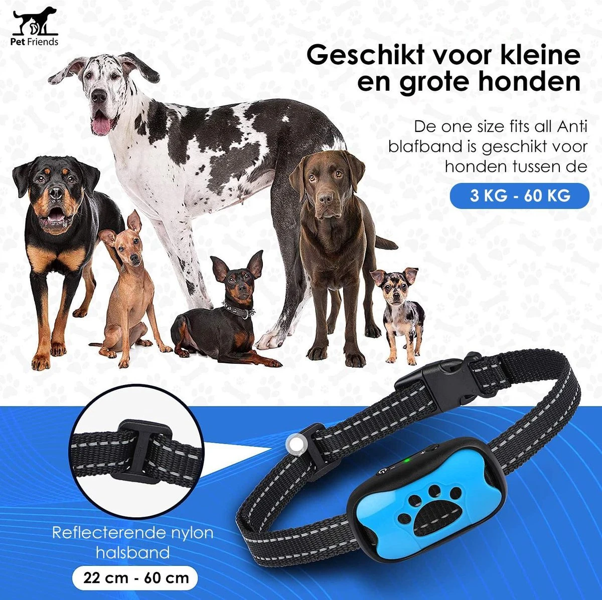 PetFriends Anti Blafband Zonder Schok - Gratis Hondenfluit - USB Oplaadbaar - Anti Blaf Apparaat - Opvoedingshalsband - Voor Grote En Kleine Honden - Afbeelding 4