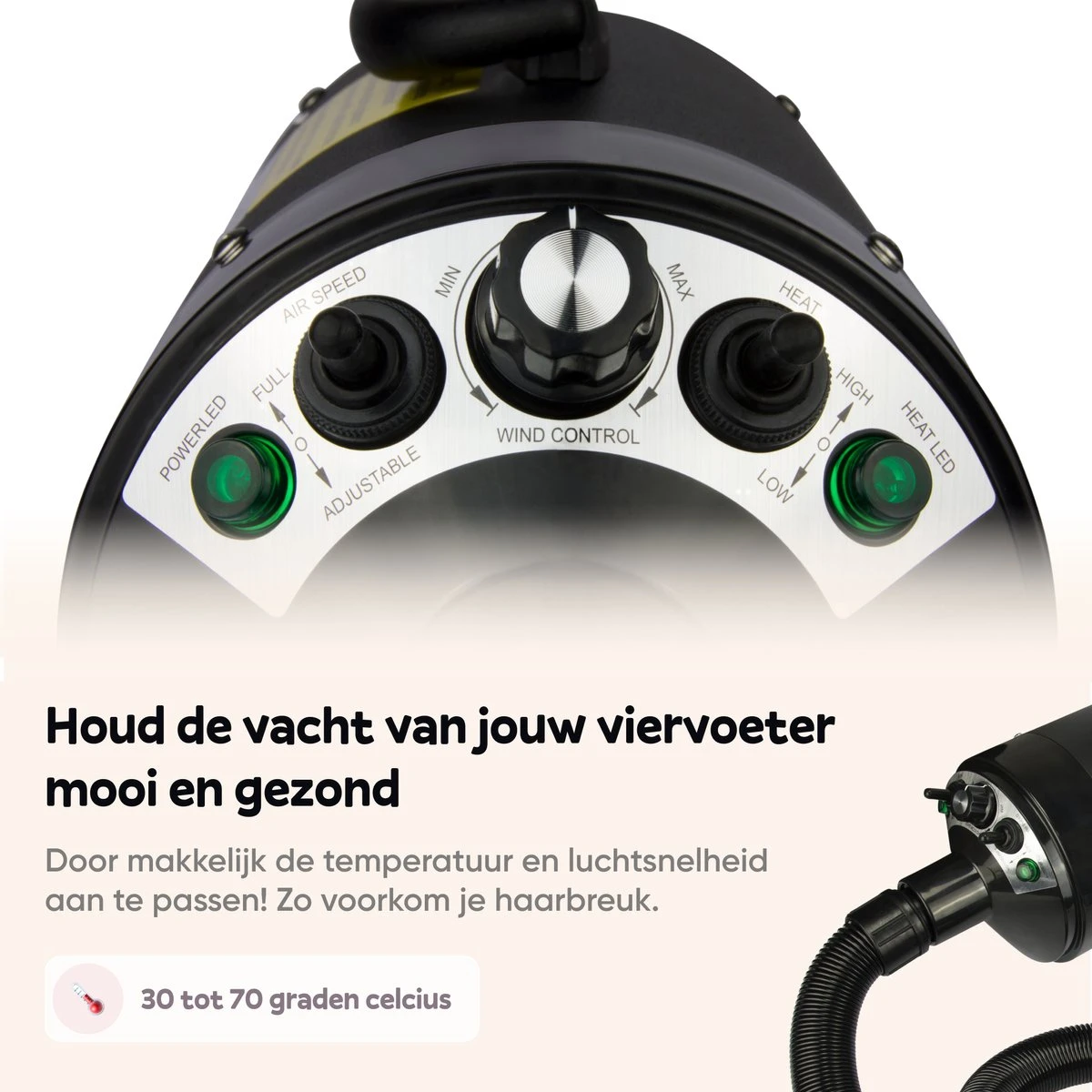 Captain Pup's Professionele Hondenföhn Met 4 Opzetstukken - Bijgeleverde Hondenborstel - Waterblazer Voor Honden - Zwart - Afbeelding 4