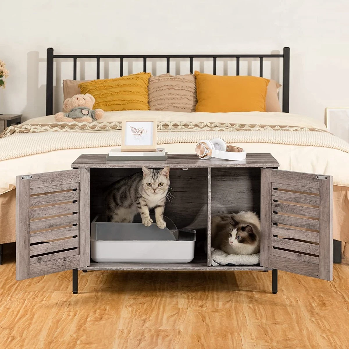 Houten Kattenhuis - Kattenkast Voor Binnen & Buiten - Kattenhok - Kattenhuisje Hout Met Deur En Gat - Hondenhok Voor Kleine Honden - 80 X 45 X 50.5 Cm - Afbeelding 4