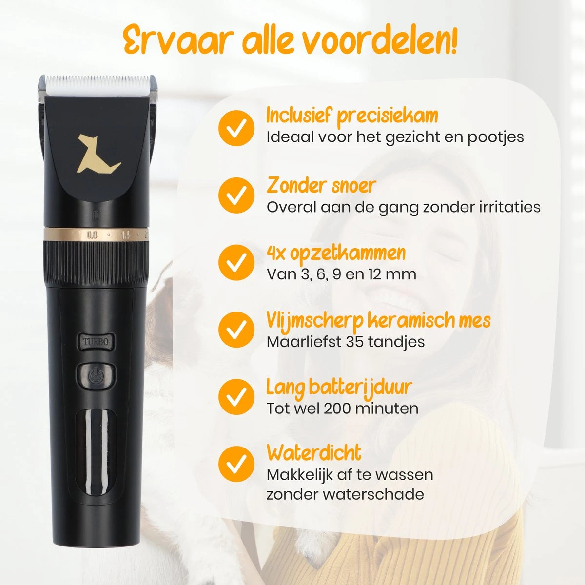 Loyalpetclub® Professionele 2-in-1 Hondentondeuse Voor Dikke Vacht – Draadloze Honden Tondeuse & Hondentrimmer – Stille Tondeuse Katten & Honden Trimset - Inclusief Opbergtasje - Afbeelding 4