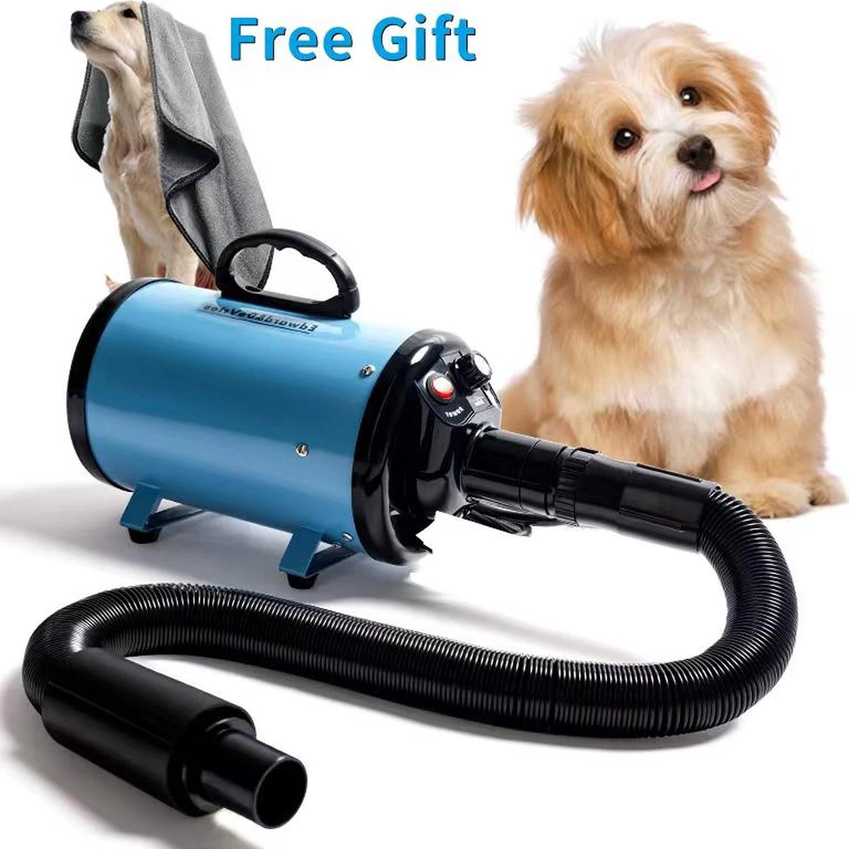 Merkloos Edward&DeVries Professionele Hondenföhn Met 4 Opzetstukken – Waterblazer Voor Honden – Stil Design – Krachtig + Extra Filter & Droogdoek - Blauw - Afbeelding 6