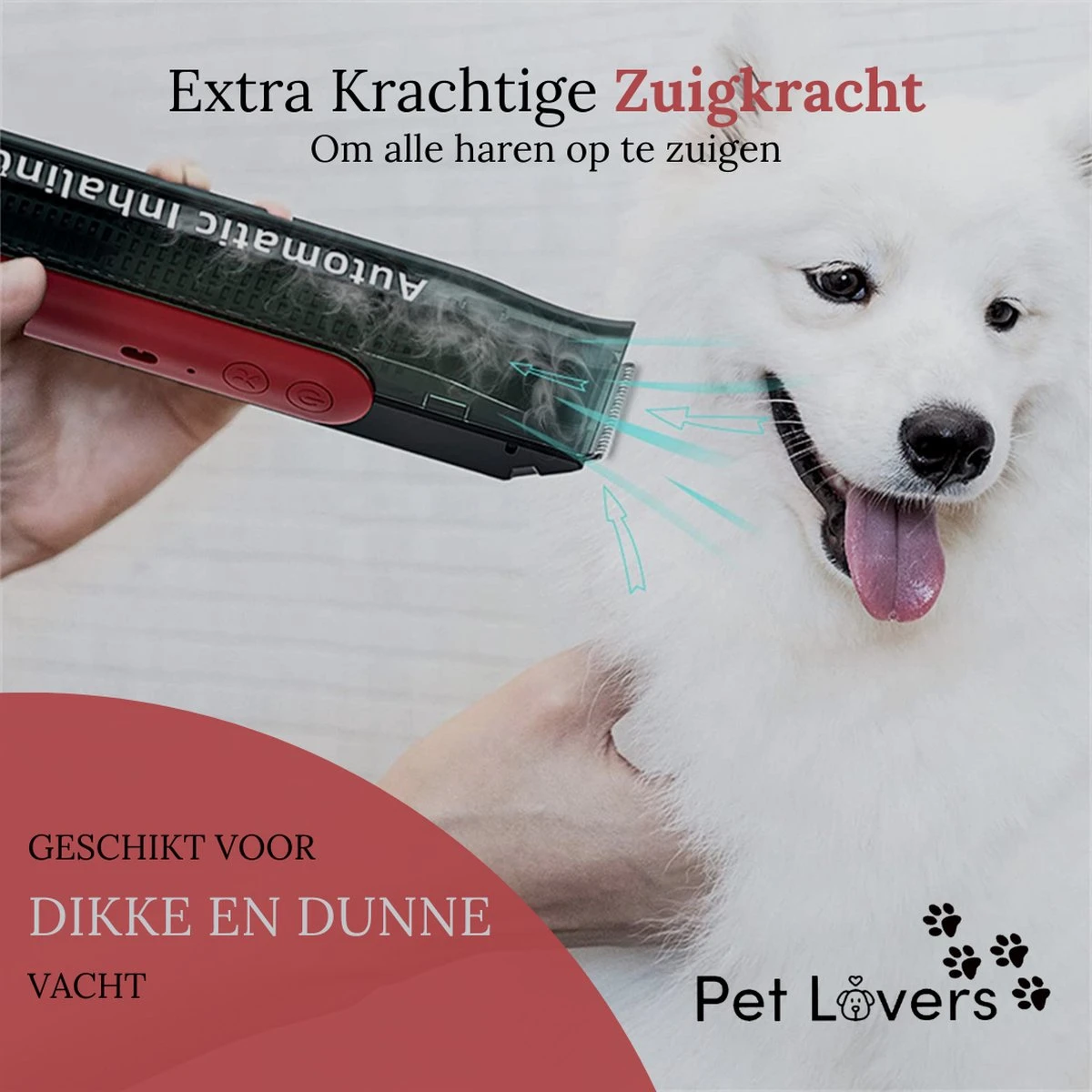 Pet Lovers - Hondentondeuse - Hondentondeuse - Automatische Inhalerende Haren - Dierentondeuse - Hondentrimmer - Hondentondeuse Dikke Vacht - Tondeuse Voor Honden - Hondentondeuse - Draadloos - 2 Opzetkammen - Honden En Katten Tondeuse - Afbeelding 6