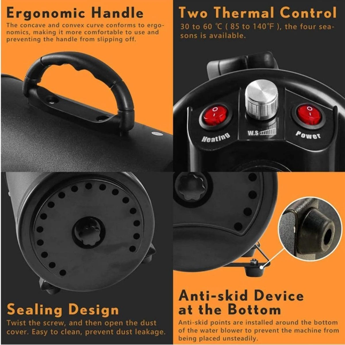 Merkloos Edward&DeVries Professionele Hondenföhn Met 4 Opzetstukken – Waterblazer Voor Honden – Stil Design – Krachtig + Extra Filter - Zwart - Afbeelding 3