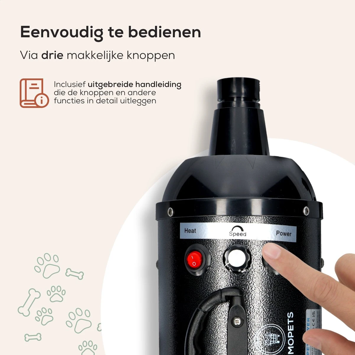 MiMOPETS® Hondenföhn Met 4 Opzetstukken – Waterblazer Voor Honden Met Geluiddemper -Hondendroger - Zwart - Afbeelding 3