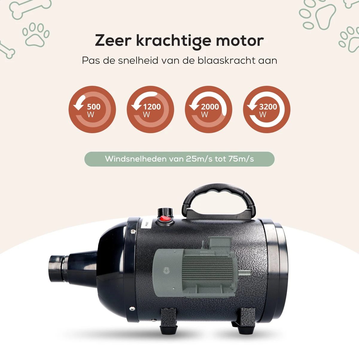 MiMOPETS® Hondenföhn Met 4 Opzetstukken – Waterblazer Voor Honden Met Geluiddemper -Hondendroger - Zwart - Afbeelding 7