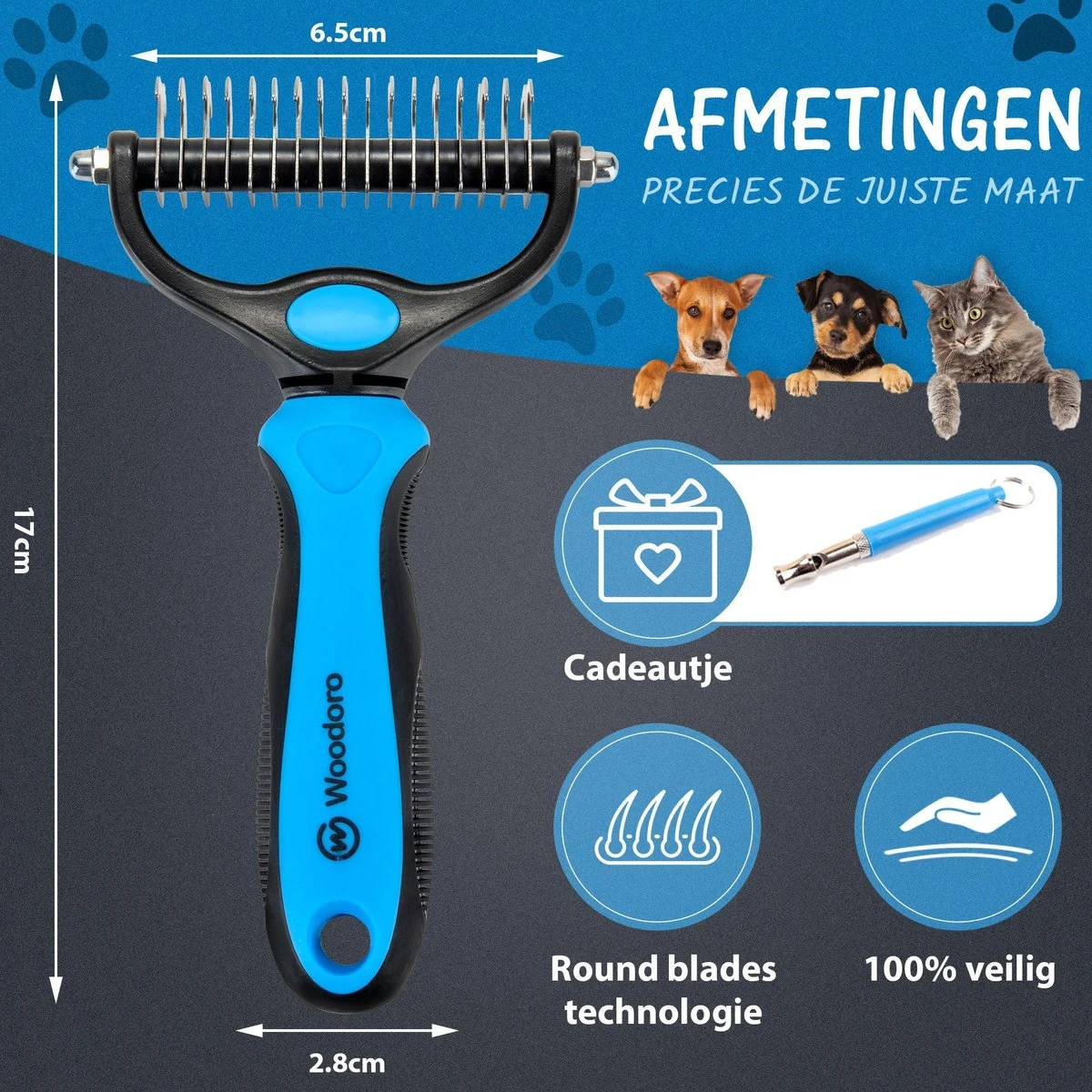 Hoogwaardige 2-Zijdige Hondenkam Hondenborstel Borstel Hond Klittenkam - Ondervacht Kam - Honden Borstel - Honden Kam - Hondenborstel Langharig - Hondenborstel Kortharig - Verwijdert Klitten - Voorkomt Verharing - Blauw - Woodoro - Afbeelding 5
