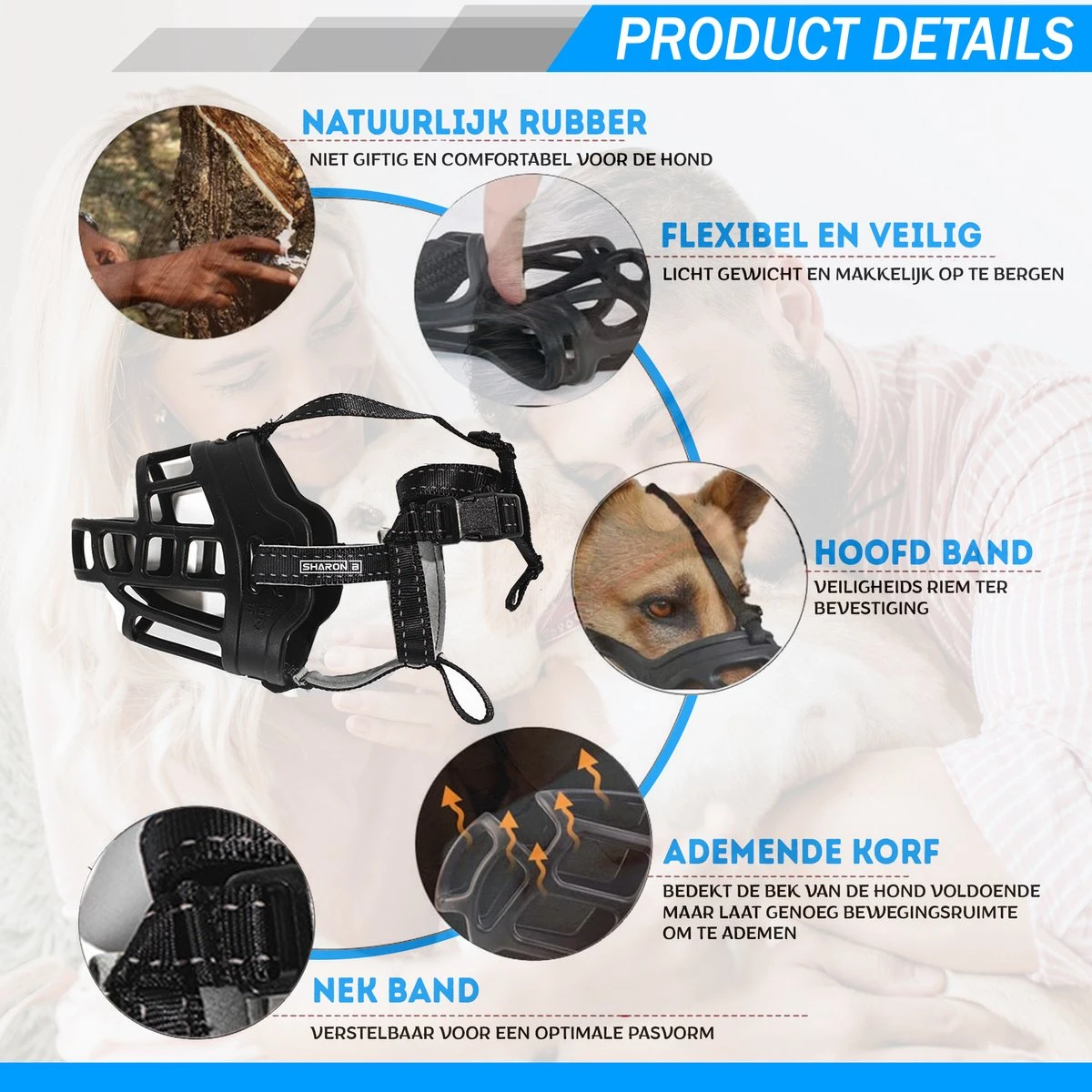 Sharon B Muilkorf Hond - Zwart - XXL - Voor Zeer Grote Honden - Snuitomtrek 38-43 Cm - Afbeelding 3