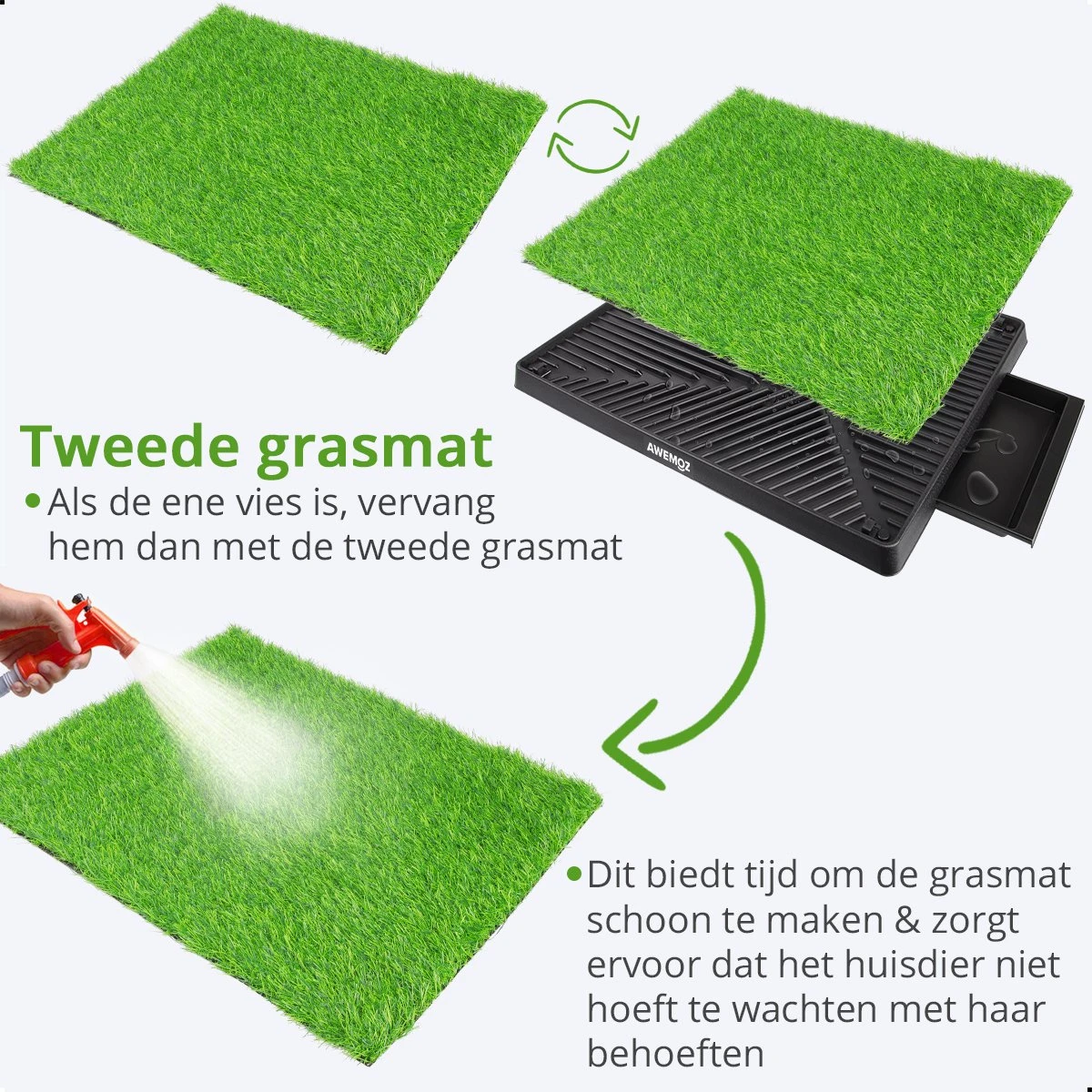 AWEMOZ Hondentoilet Kunstgras - Met 2 Matten En Opvangbak - 64x52x7,5cm - Puppy Pads - Zindelijkheidstraining Hond - Training Pads - Indoor / Outdoor Honden Toilet - Afbeelding 3