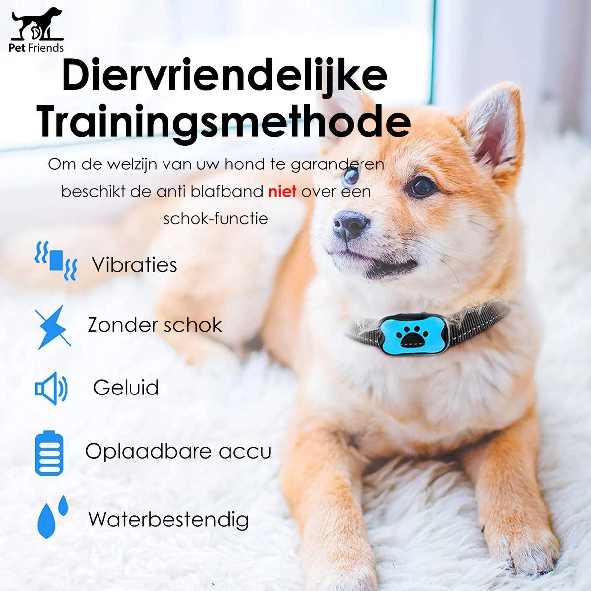 PetFriends Anti Blafband Zonder Schok - Gratis Hondenfluit - USB Oplaadbaar - Anti Blaf Apparaat - Opvoedingshalsband - Voor Grote En Kleine Honden - Afbeelding 2