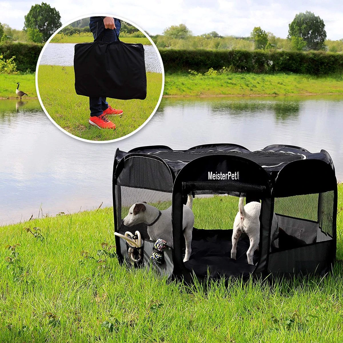 Meisterpet - XXL Opvouwbare Puppyren - 130 X 130 X 60 Cm - Met Gratis Dieren Verzorging Set T.w.v. €19.99 - Afbeelding 3