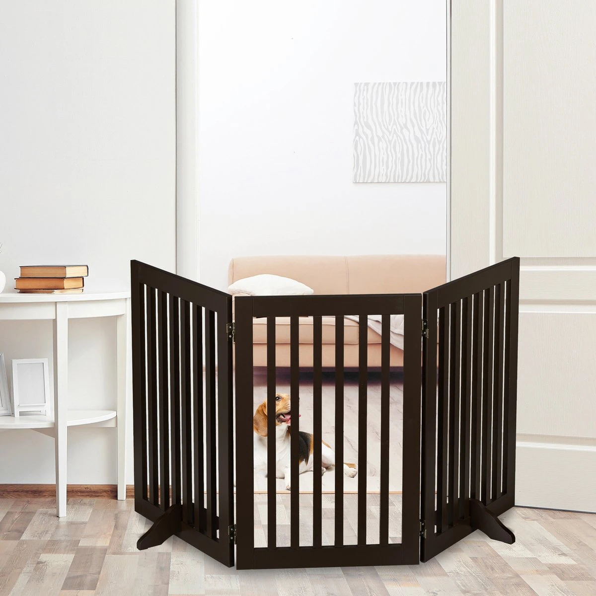 Relaxdays Veiligheidshekje Hout - 92 Cm Hoog - Hondenhek - Inklapbaar - Bruin - 3 Panelen - Afbeelding 4