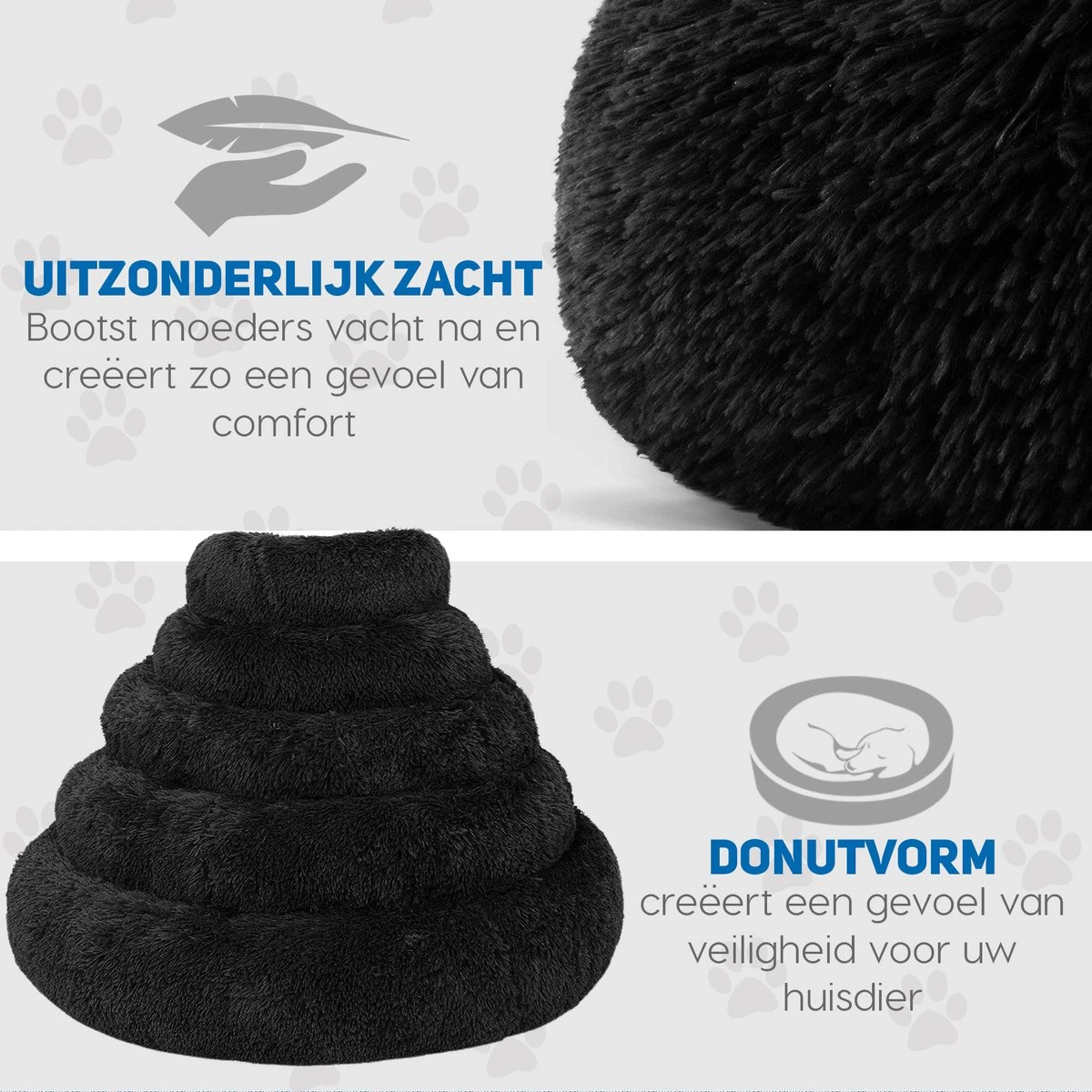 Pawzle Hondenmand - Donut Hondenkussen - Kattenmand - Bed Voor Honden & Katten - Wasbaar - 60cm - Zwart - Afbeelding 4