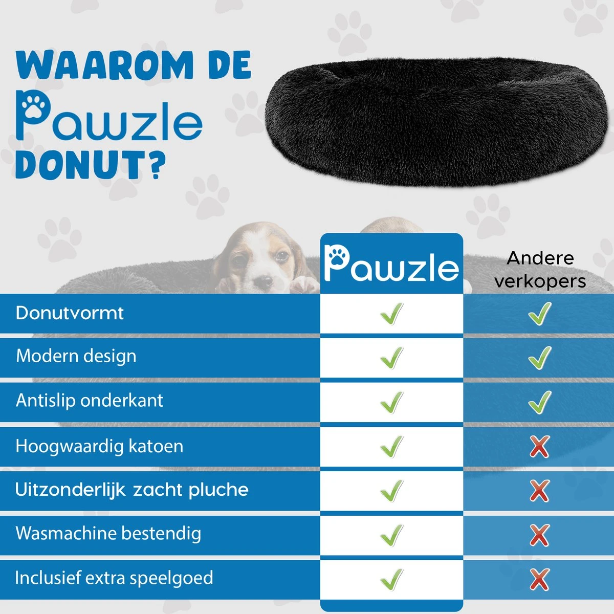 Pawzle Hondenmand - Donut Hondenkussen - Kattenmand - Bed Voor Honden & Katten - Wasbaar - 60cm - Zwart - Afbeelding 8