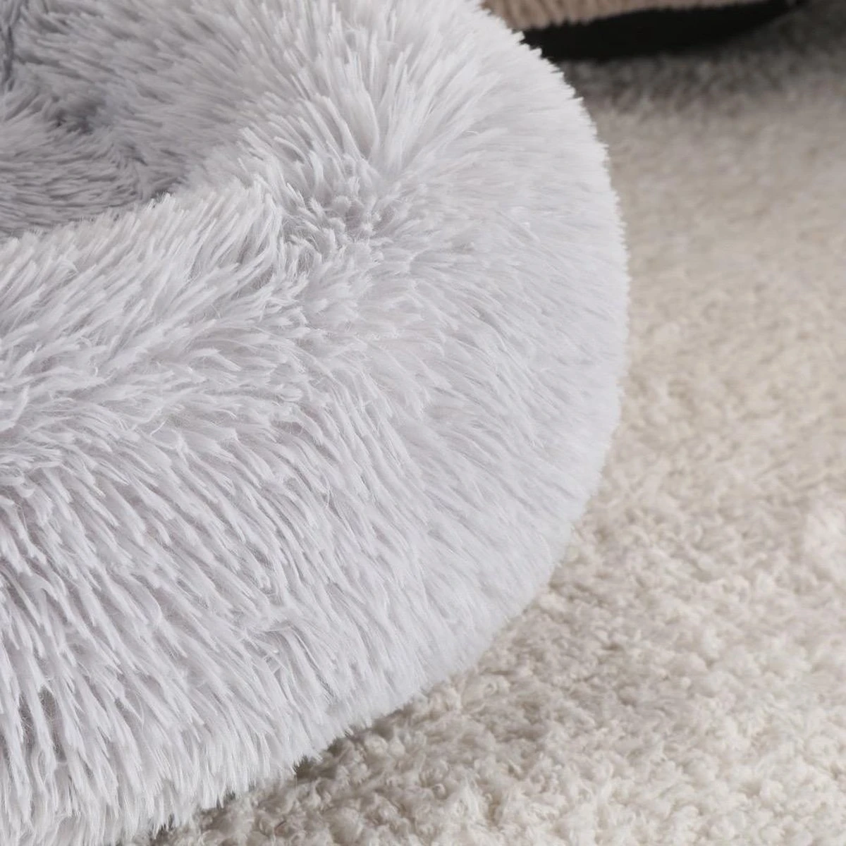 Donut Hondenmand - Zacht Pluche Hondenmanden - Antislip - Fluffy En Rond Donutmand - 100cm - Lichtgrijs - Afbeelding 3