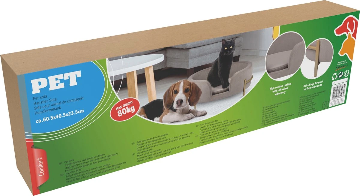 Maxxpro Pet Bed - Huisdieren Tot 80KG - Zacht Fluwelen Kussen - Verhoogd Katten- En Hondenbed - Grijs - 60,5 X 40,5 X 23,5 Cm - Afbeelding 5