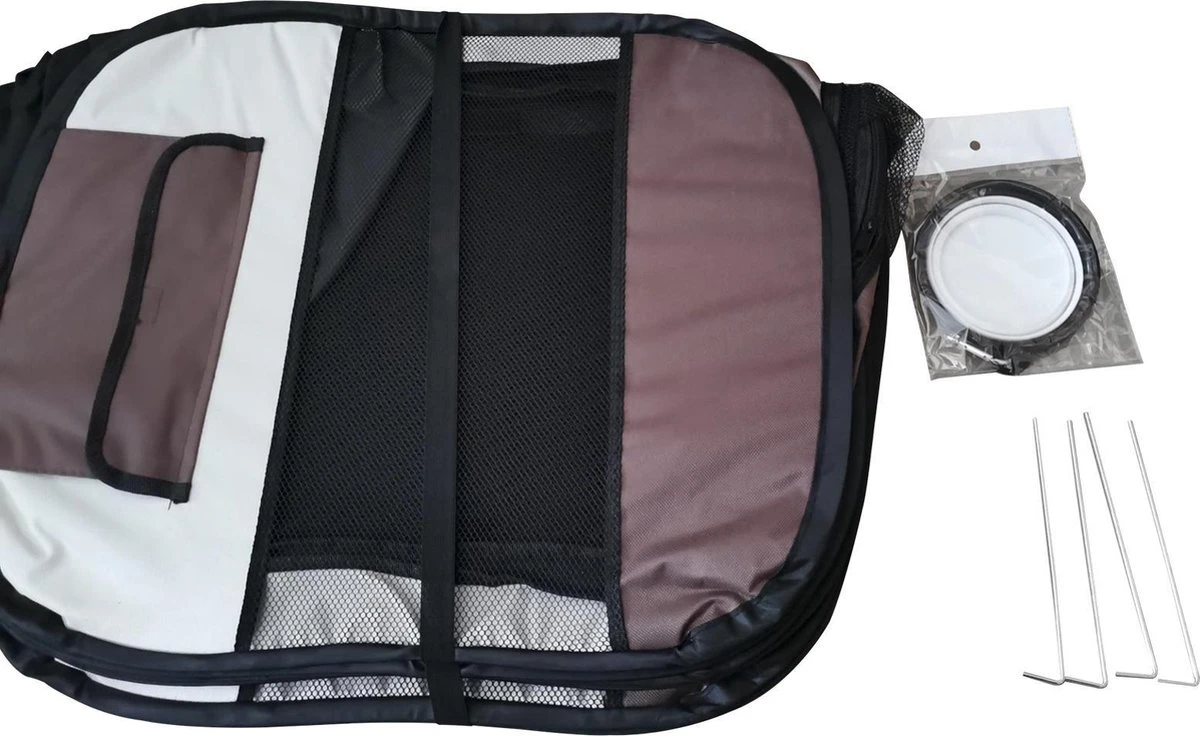 Dailyibed Opvouwbare Puppyren - Bruin - 115x115x58 Cm - Incl. Draagtas - Incl. Voederbak - Afbeelding 3