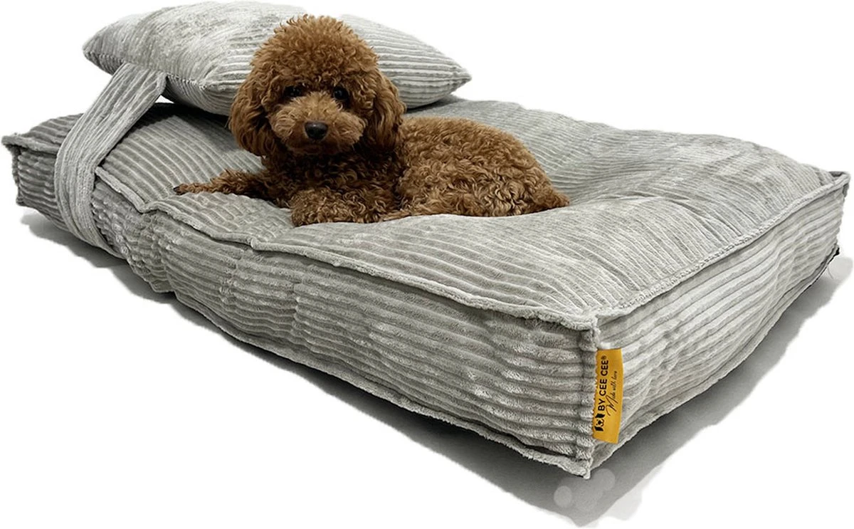 Orthopedisch Hondenkussen Grijs - Hondenmand Ribstof Premium L - Luxe Hondenbed 100x70cm - Grijs Tot 40 KG