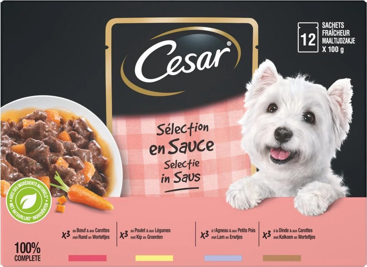 Cesar Selectie In Saus Maaltijdzakjes Honden Natvoer - Vlees En Groenten In Saus - 48 X 100 Gr - Afbeelding 4