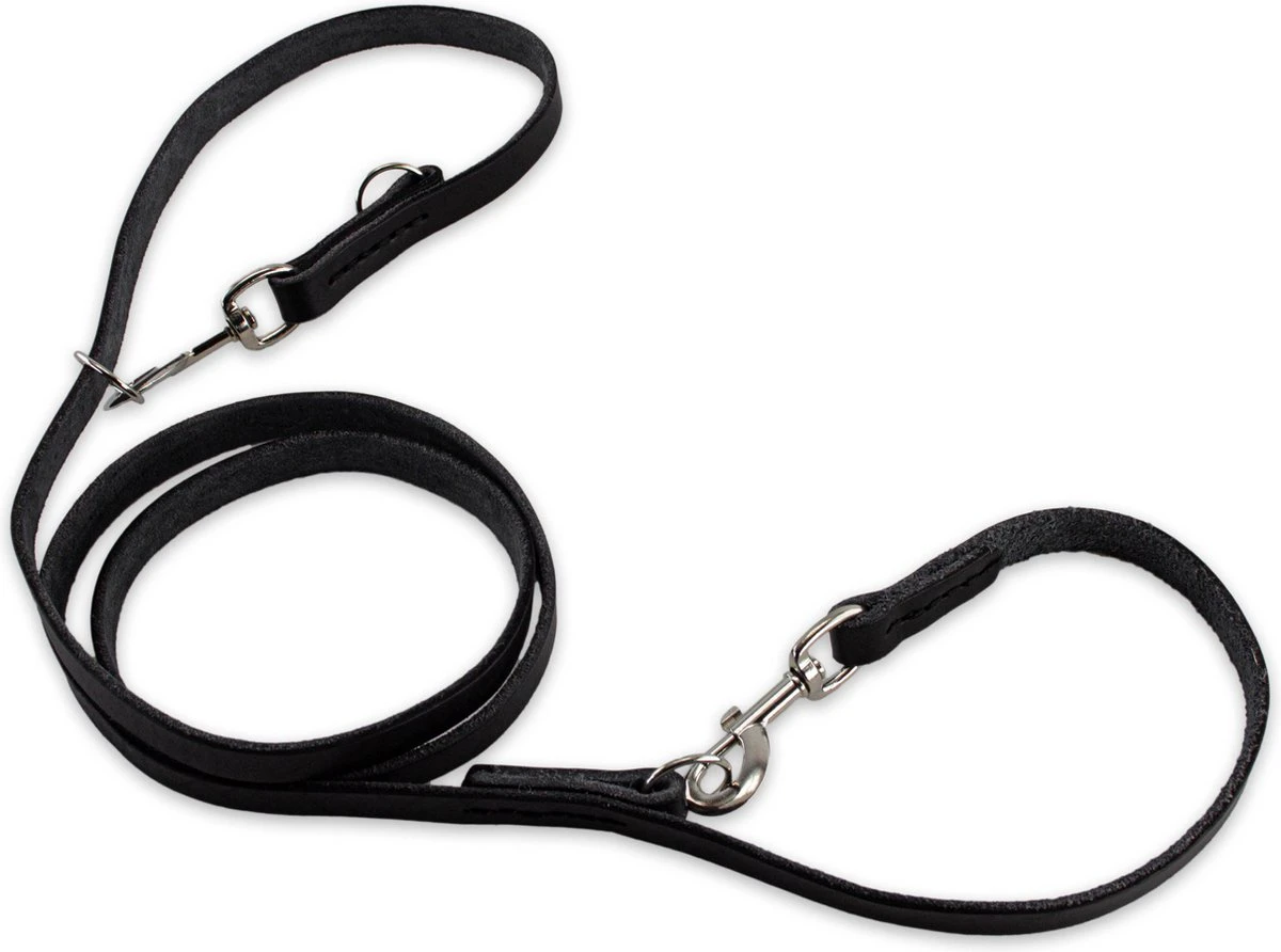 Multifunctionele Hondenriem - 220cm - Zwart - Leren Hondenriem - 100% Volnerfleer - Hondenriem Leer - Leiband Hond