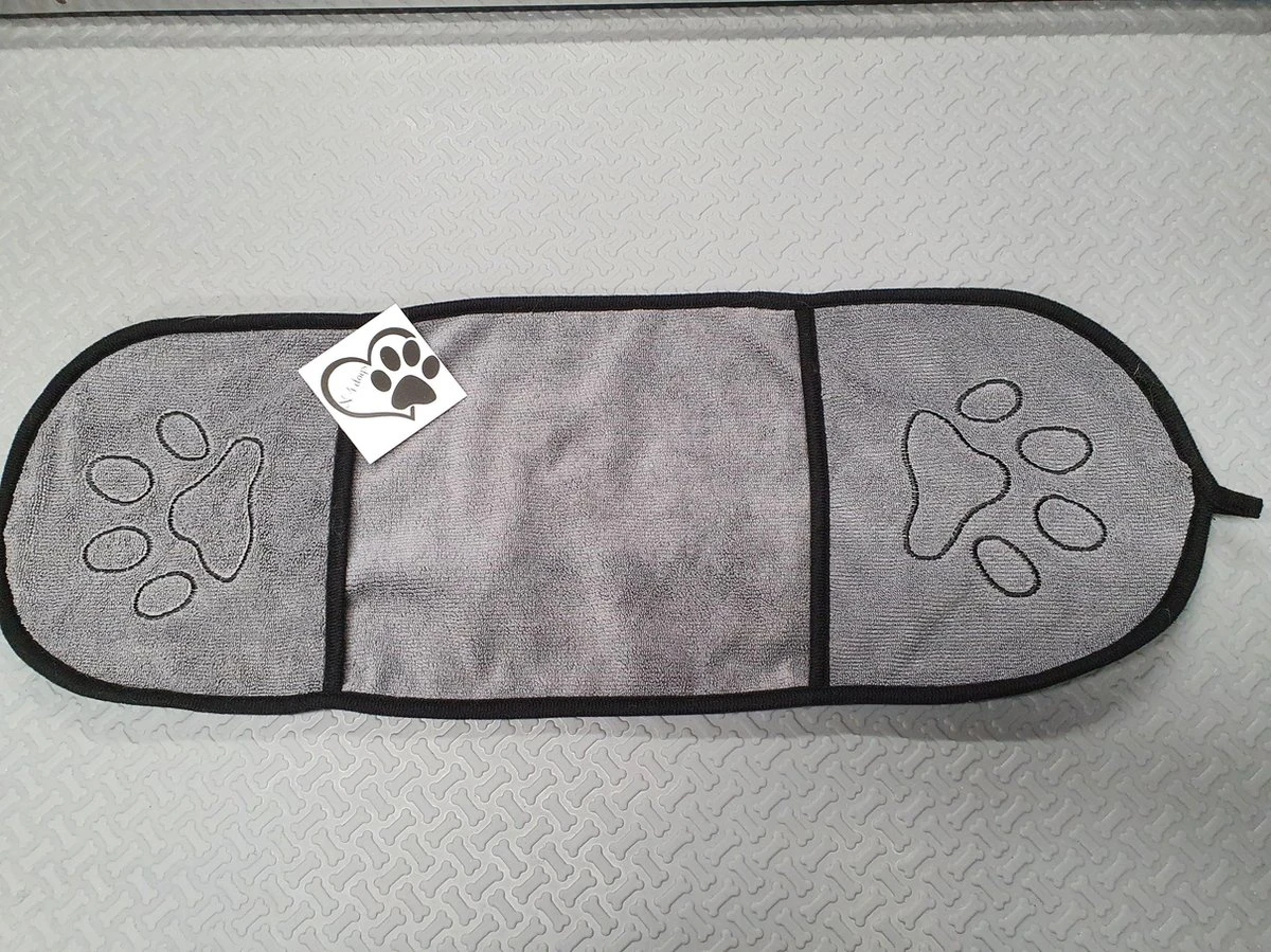 N4dogs – Hondenhanddoek – Honden Handdoek – Microvezel Handdoek – Handdoek Hond – Droogdoek Hond – Dierendeken – Sterk Absorberend – Handdoek Met Zakken - Grijs - 66 X 23 Cm - Afbeelding 2