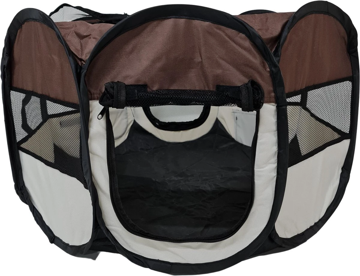 Dailyibed Opvouwbare Puppyren - Bruin - 115x115x58 Cm - Incl. Draagtas - Incl. Voederbak - Afbeelding 5