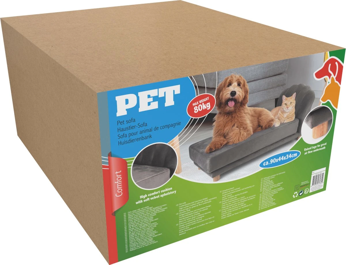 Maxxpro Katten- En Hondenbank - Grijs - Verhoogd Met Houten Poten - Fluweel Materiaal - 90 X 44 X 34 Cm - Huisdieren Tot 80 KG - Afbeelding 5