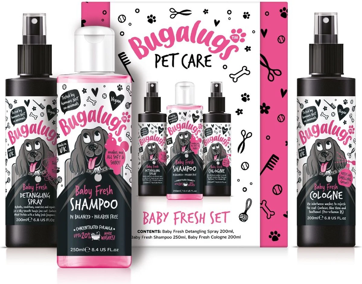 Bugalugs - Vachtverzorging Hond - Baby Fresh Gift Set - Hondenshampoo - Hondenparfum - Anti-klit Spray - 650 Ml - Kerstcadeau