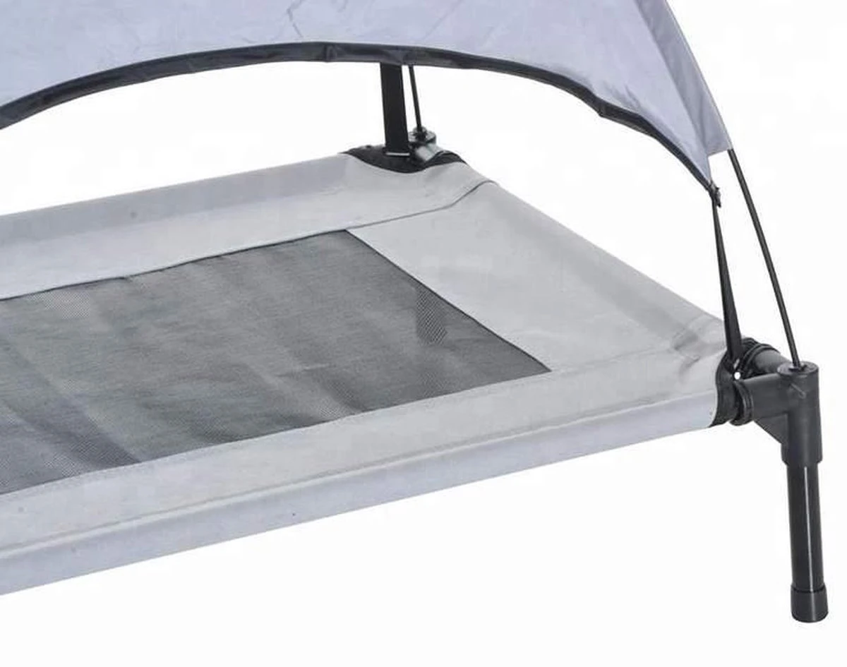 Dogs&Co Honden Ligbed Met Zonnedak Grijs 122x92x23 Cm Hoogte Incl Dak 108cm - Grote Hondenbed Stretcher Met UV Canopy - Hondenstretcher Met Zonnetent - Afbeelding 2
